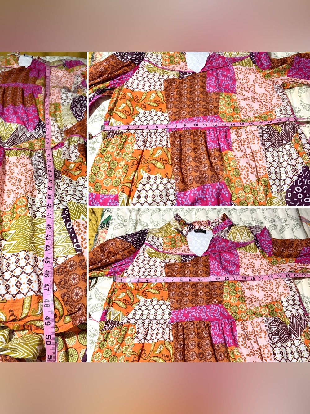 Avara Fate Happy For You Fuchsia Pink Cotton Patchwork Maxi Dress Pink Multi M - Picture 13 of 13